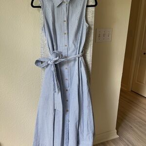 Anne Klein Blue and White Striped Midi Dress